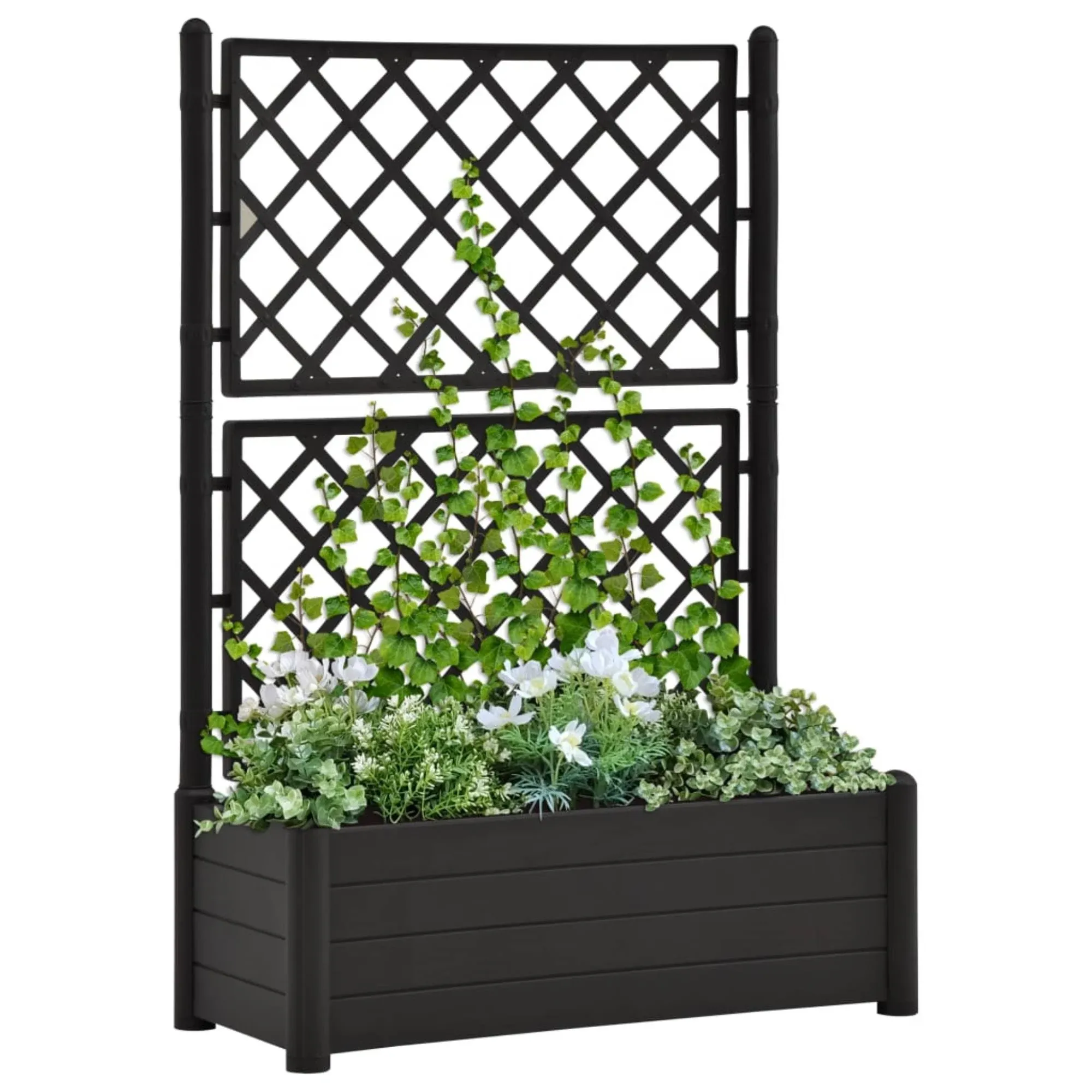 vidaXL Garden Raised Bed with Trellis, Raised Bed for Flowers and Plants, Planter with Drainage Hole, Outdoor and Indoor Use, White, 39.4"x16.9"x55.9", PP