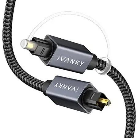 IVANKY Optical Audio Cable 10ft/3M Slim Braided Fiber Audio Cable Optical Cable for Soundbar Digital Optic Cord Toslink Cable, Aluminum Shell, Gold-Plated for TV, PS4, Xbox, Samsung, Vizio-CL3 Rated