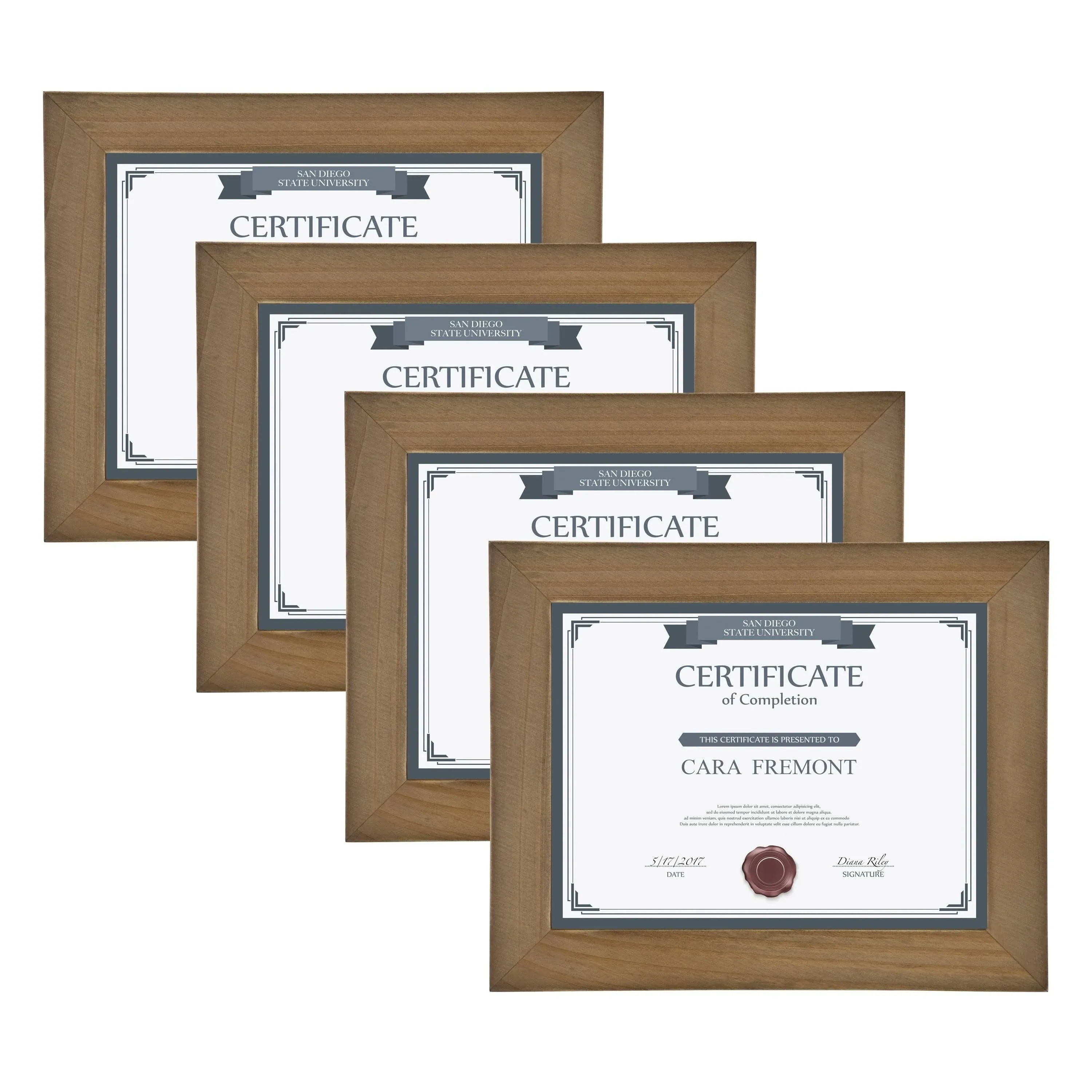 DesignOvation Museum Wood Picture Frame, Set of 4 - Honey Brown