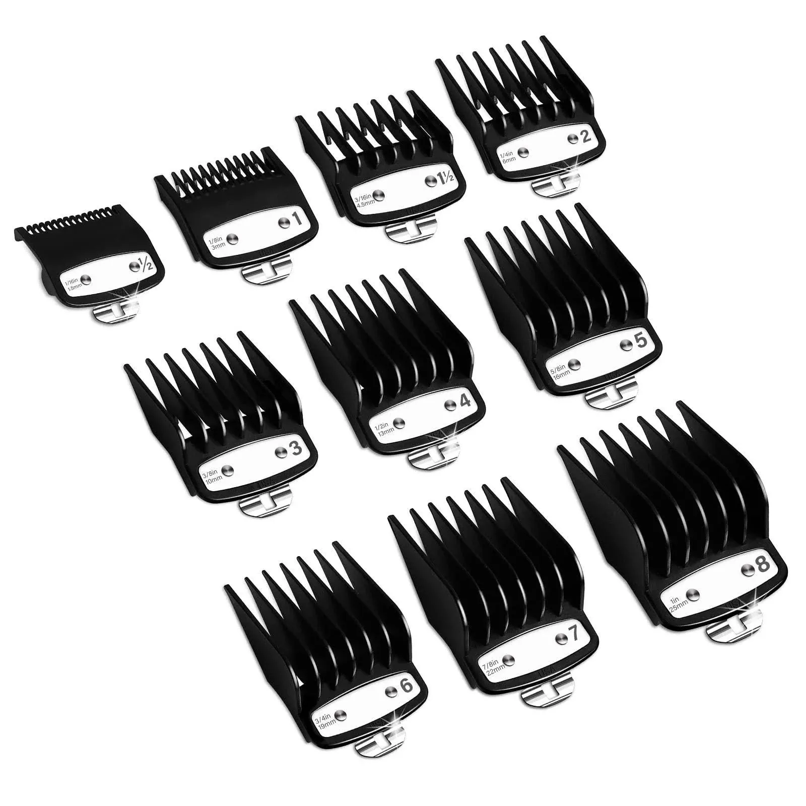 CR8GR8 Professional Hair Clipper Guards Guides 10 Pcs Coded Cutting Guides #3170-400- 18A to 1 Fits for All Wahl clippers(Black-10 Pcs)