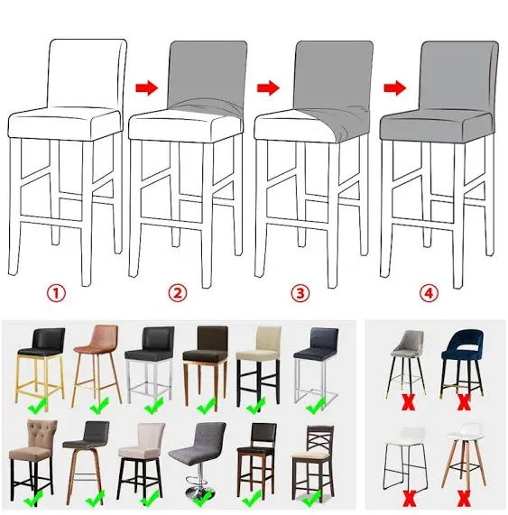 Lellen Reusable Pub Counter Stool Chair Covers Slipcover Stretch Removable Washable Dining Room Chair Covers Set of 4 (2786-Khaki)