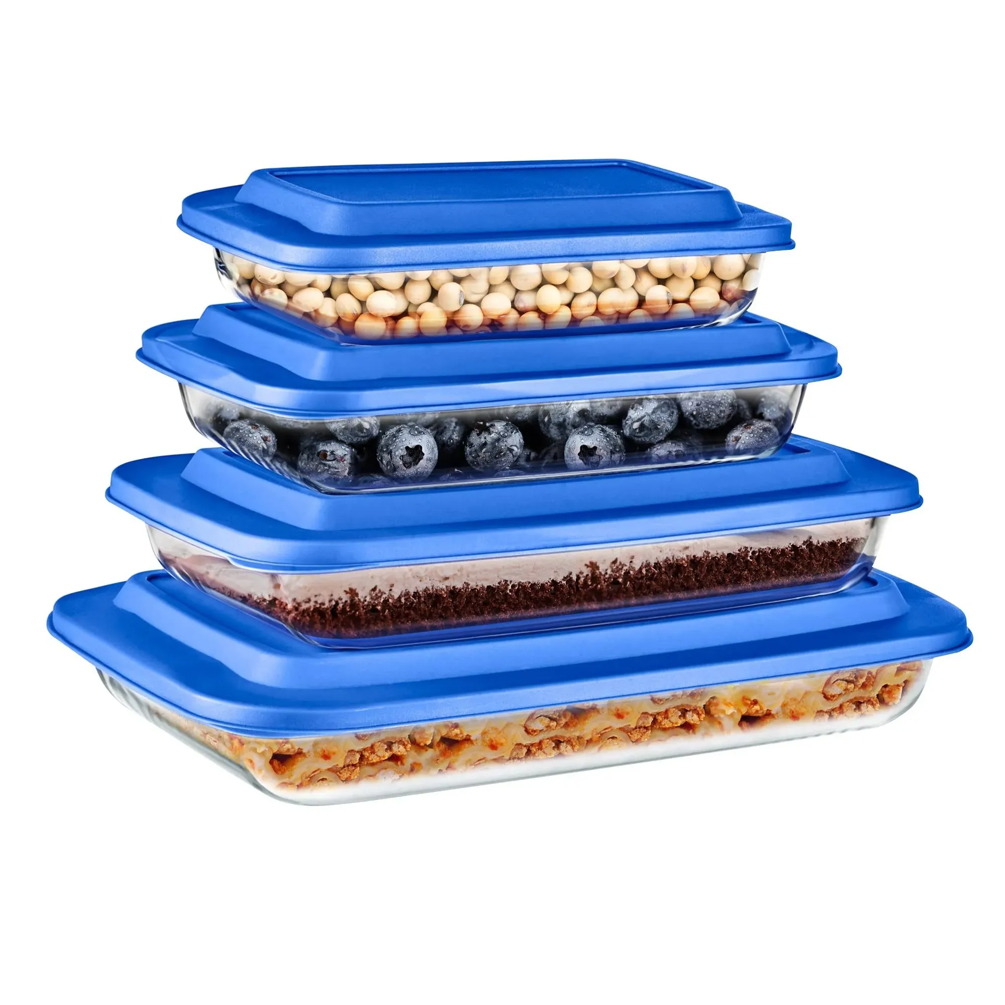 Serenelife Rectangular Glass Bakeware Set - 4 Sets of High Borosilicate with PE ...