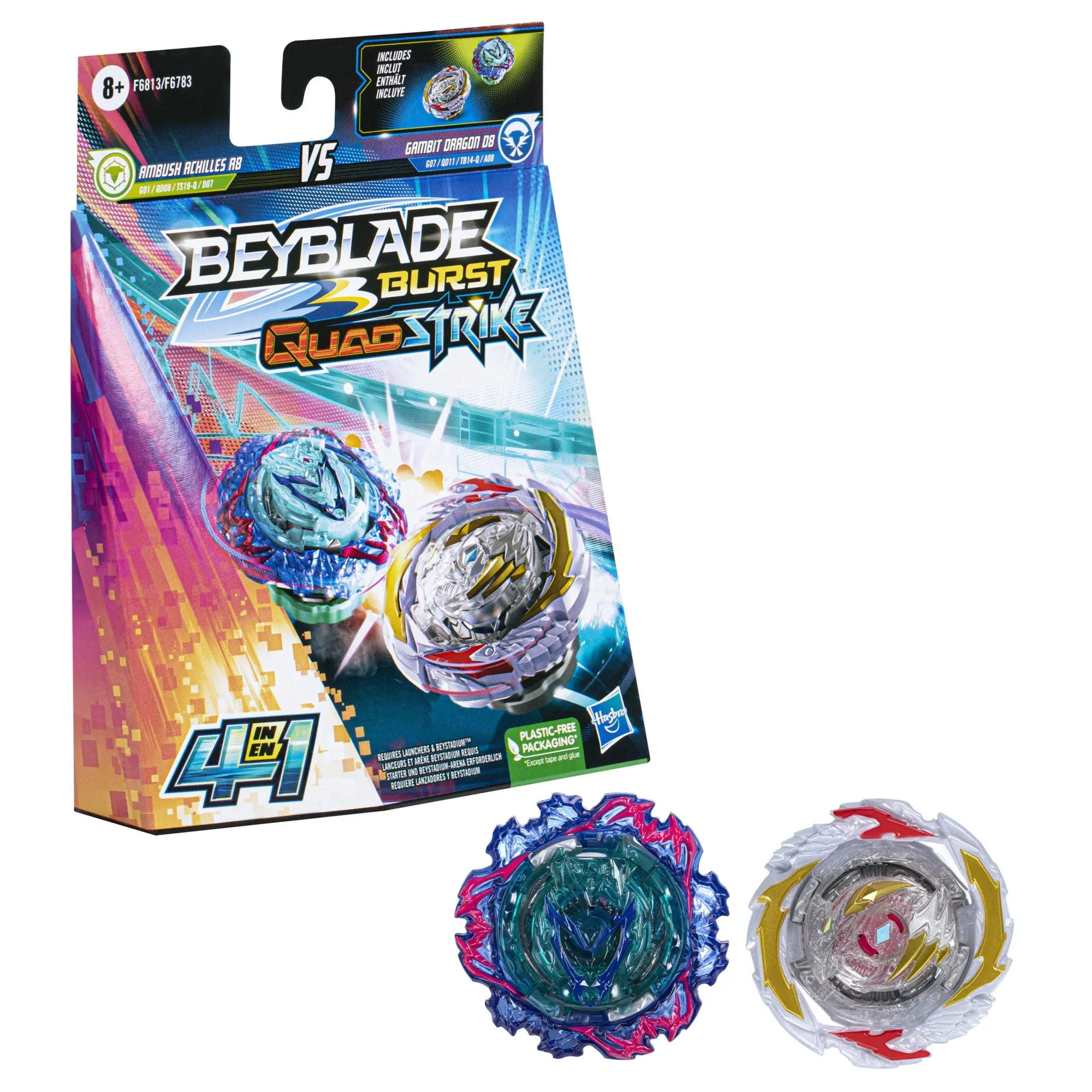 Beyblade Burst QuadStrike Dual Pack Lot:  Dragon D8 Ambush A8 Hydra H8 Fierce B8