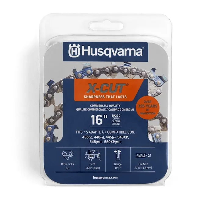 Husqvarna X-Cut SP33G 18 Inch Chainsaw Chain, 325" Pitch, 050" Gauge, 72 Drive Links, Pre-Stretched Chainsaw Blade Replacement with Superior Lubrication and Low Kickback, Gray