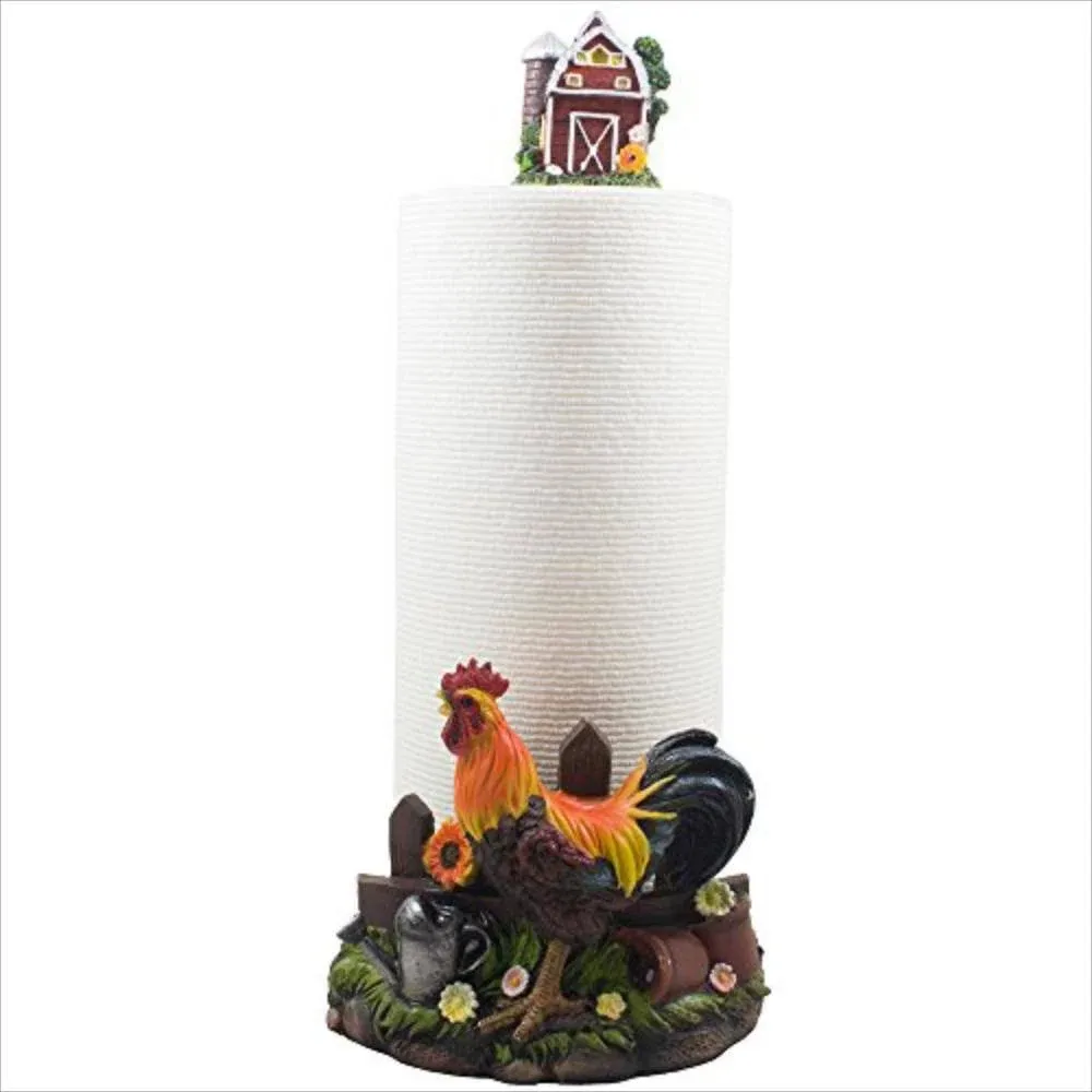 Country Rooster Farm Scene, Kitchen Countertop Paper Towel Holder