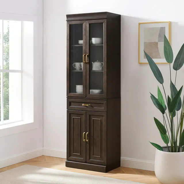 Crosley Furniture Stanton Glass Door Kitchen Storage Pantry Cabinet - Coffee