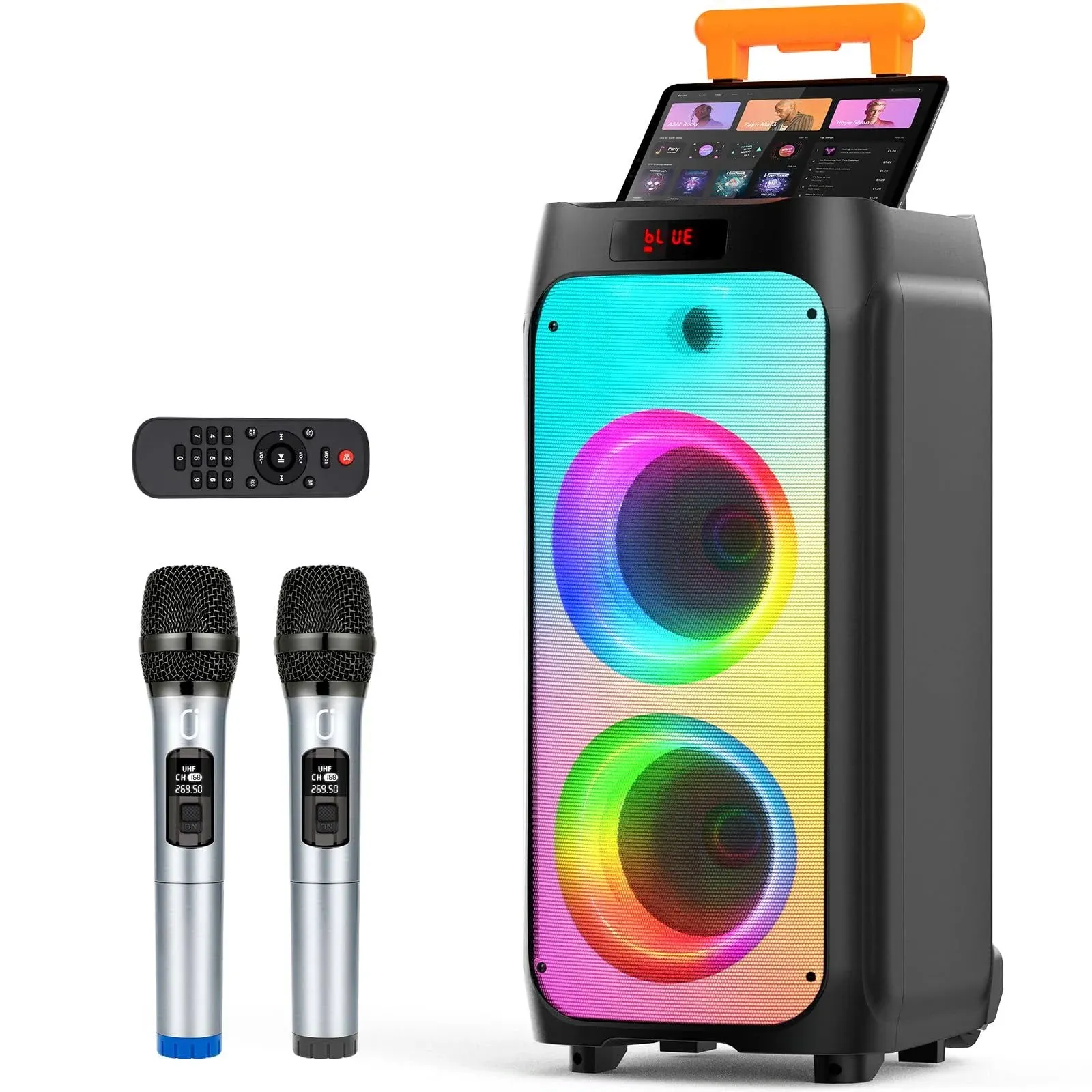 HWWR Karaoke Machine with 2 Wireless Microphones, Portable Bluetooth Karaoke ...