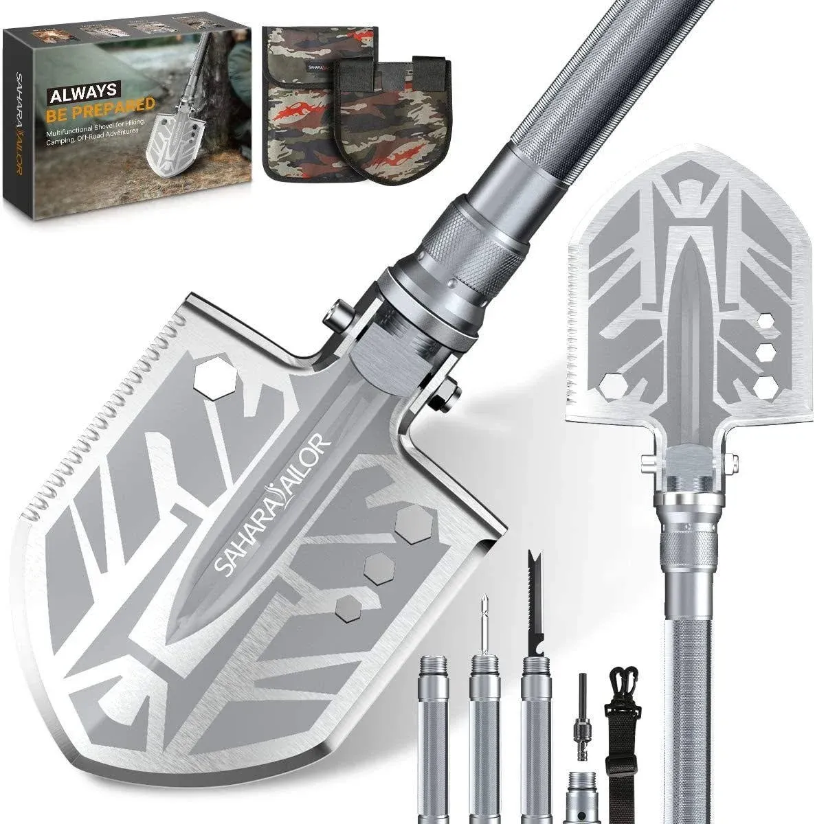 Sahara Sailor Unbreakable Tactical Shovel-180 Degree Folding Shovel-Camping Shovels - 23 in 1 Survival Gear and Equipment Multifunctional Camping Gear Survival Tools for Caping Hiking