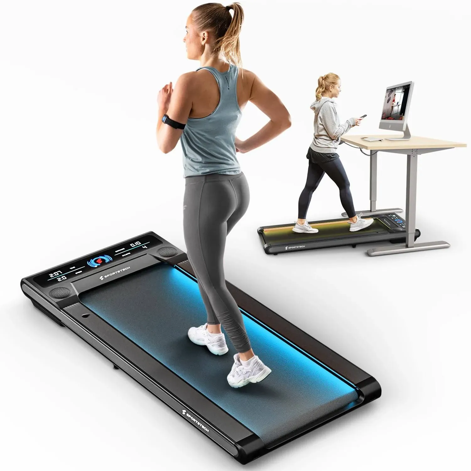 Sportstech Walking Pad Treadmill Under Desk for Home Office | Quiet Portable