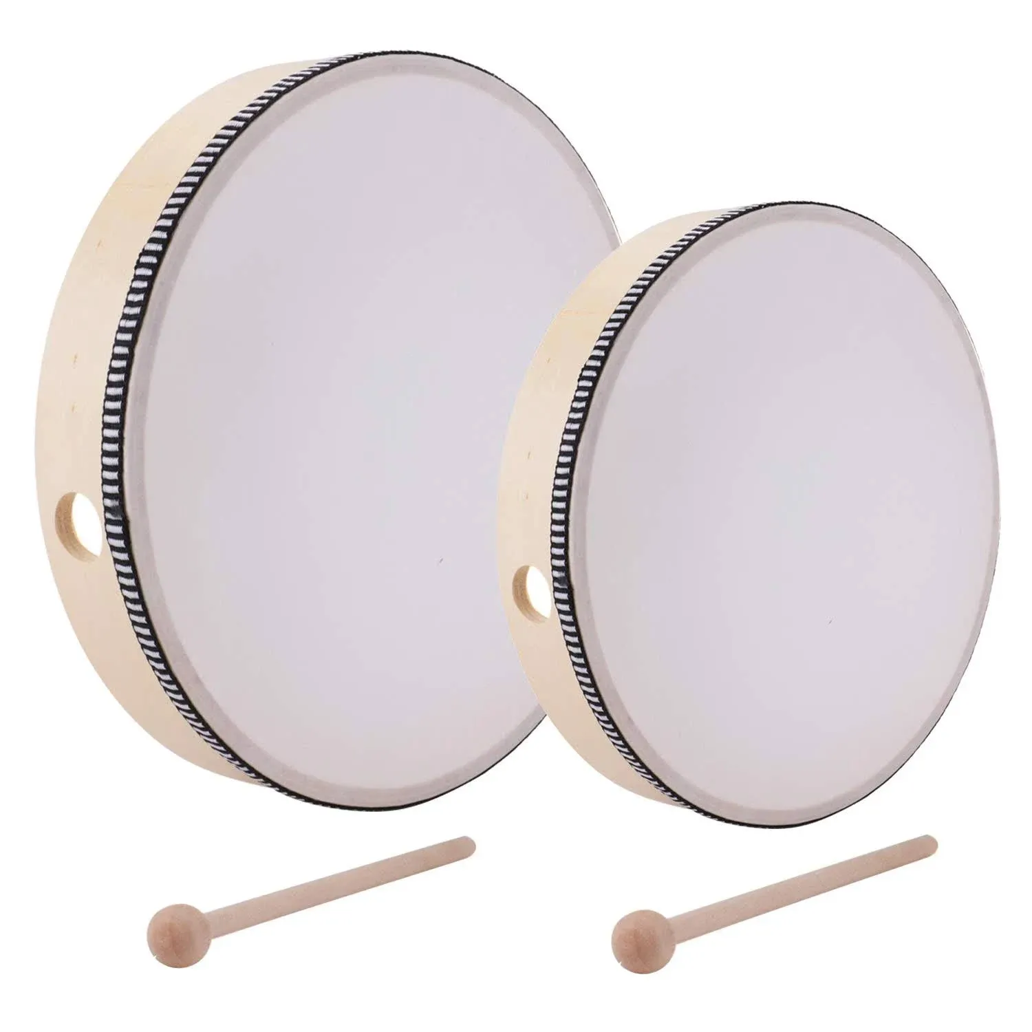 Foraineam 10 Inch & 8 Inch Hand Drum Percussion Wood Frame Drum with D