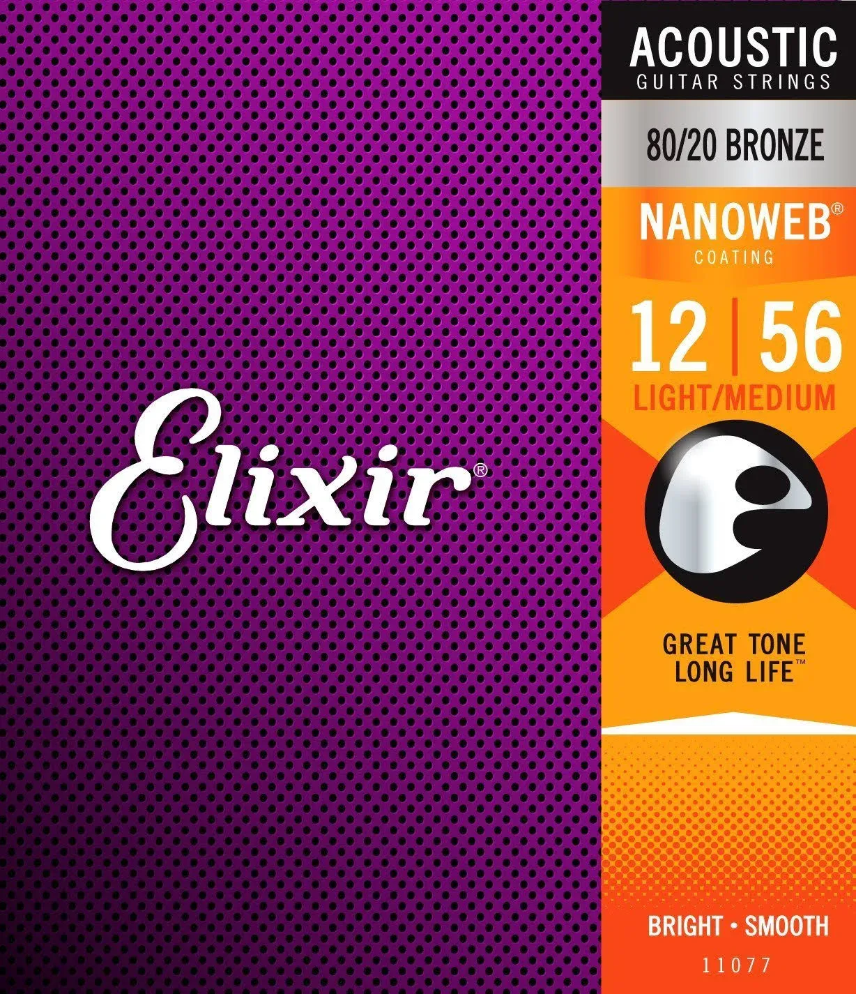 Elixir Strings - Acoustic 80/20 Bronze with NANOWEB Coating - Light/Medium Guitar Strings (.012-.056)