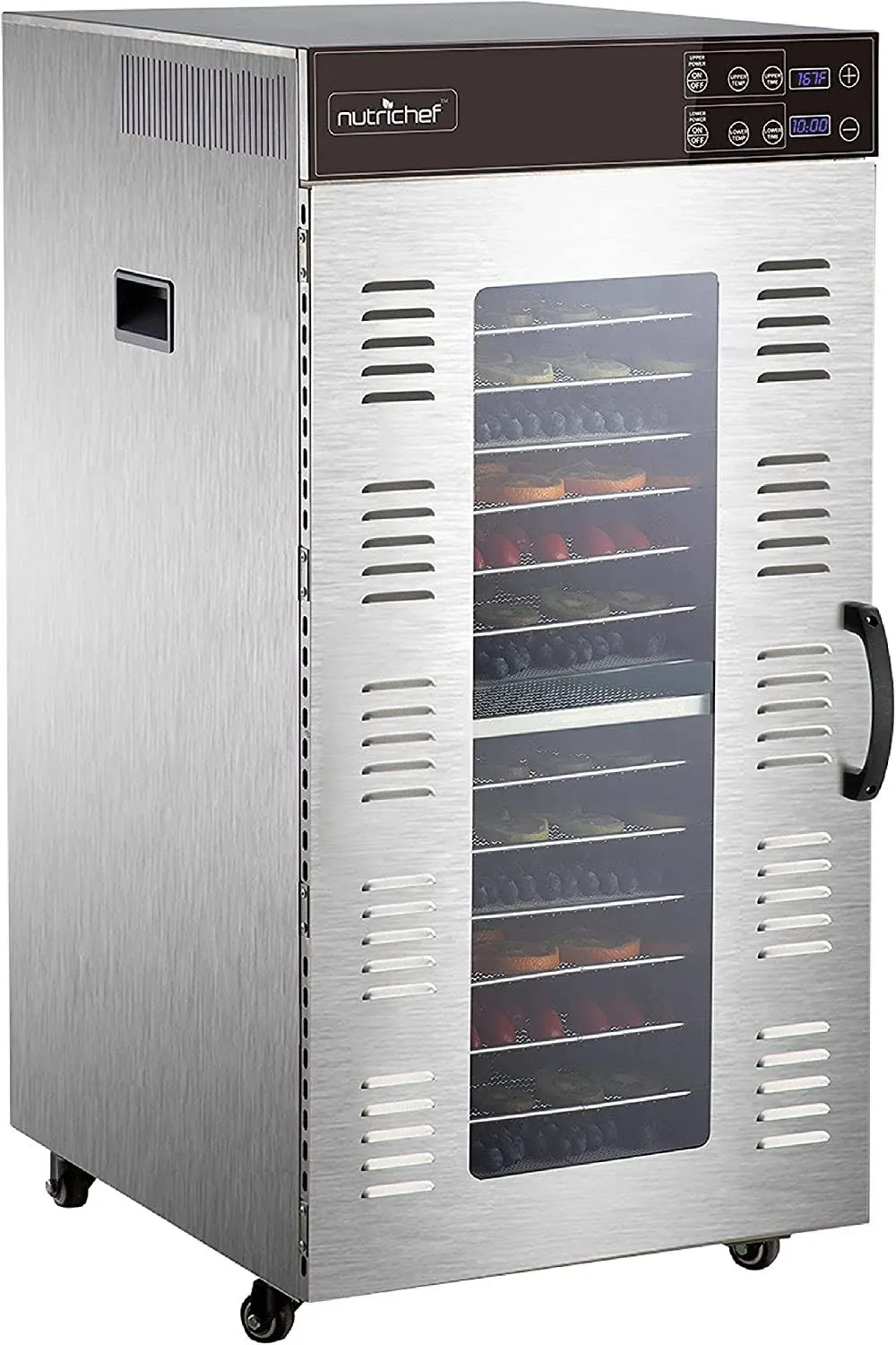 NutriChef Commercial Electric Food Dehydrator Machine | 20 Shelf Extra Large Capacity - Stainless Steel Trays | 2000-Watts, Digital Timer & Temperature Control | 18.11'' x 15.75'' x 31.89'' IN