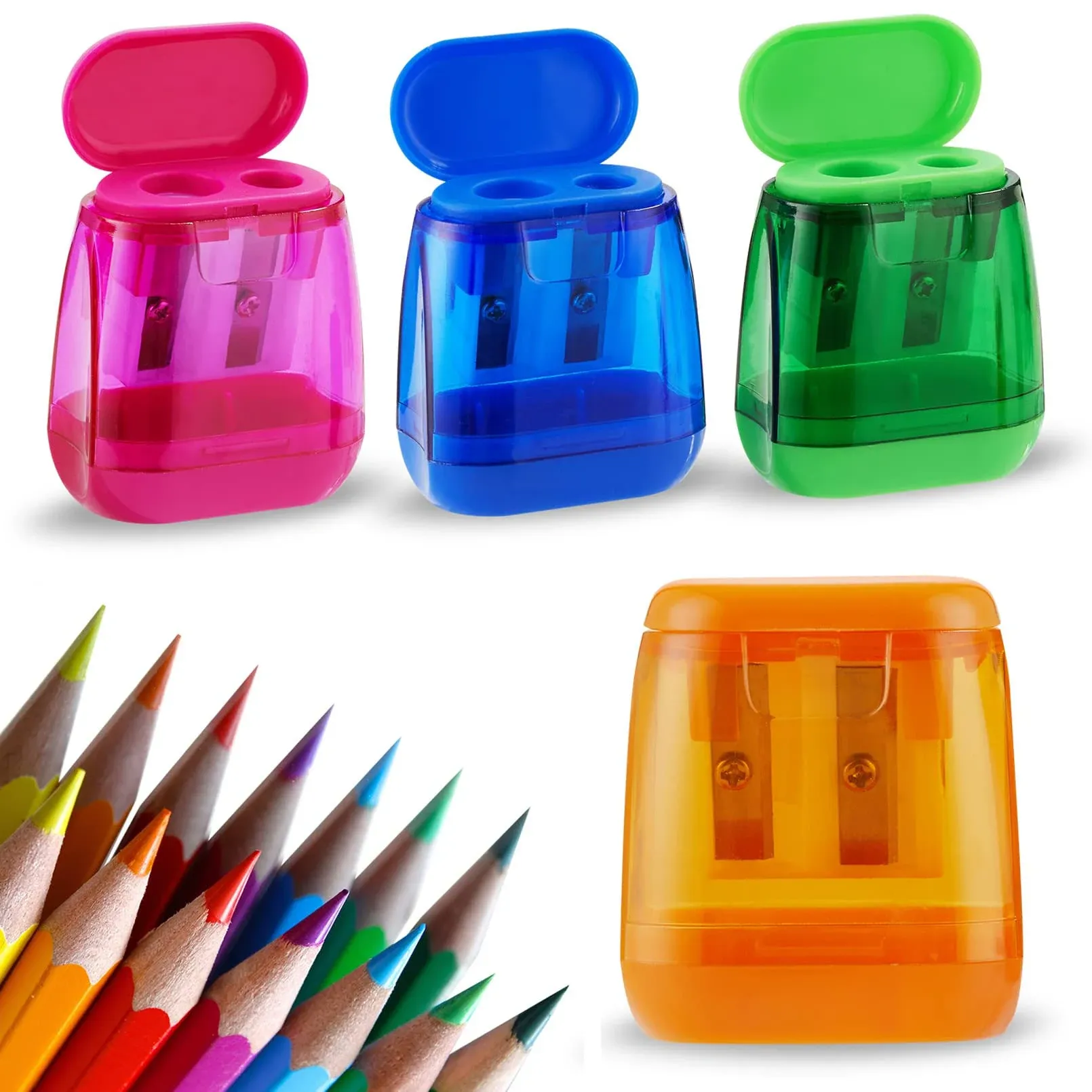 Sonuimy Pencil Sharpeners, 4 Pcs Pencil Sharpeners Manual,Dual Holes Compact Colored Handheld Pencil Sharpener for Kids with Lid Adults Students