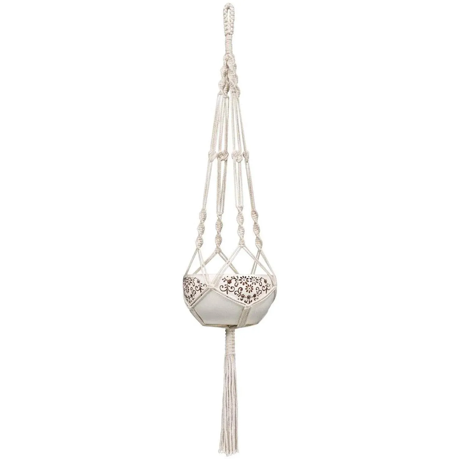 Mkono Macrame Plant Hanger Indoor Outdoor Hanging Planter Basket Cotton Rope 4 Legs 41 Inch