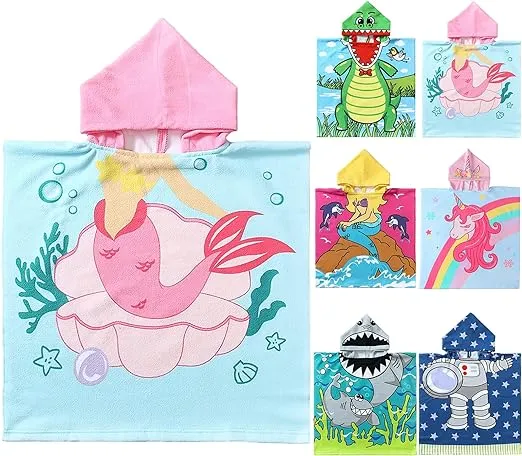 NovForth Kids Beach Towel for Boys Girls, Mermaid Hooded Bath Towel Wrap, Toddle