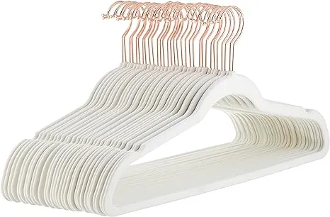 Amazon Basics Slim, Velvet, Non-Slip Suit Clothes Hangers, Ivory/Silver - Pack of 50