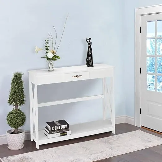 VINGLI White Entryway Table with Drawer and Shelf