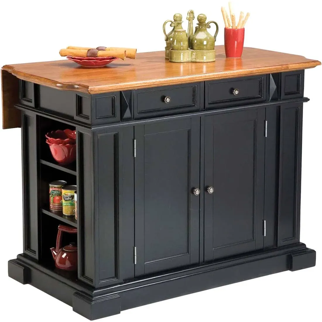 Americana Black Kitchen Island with Seating