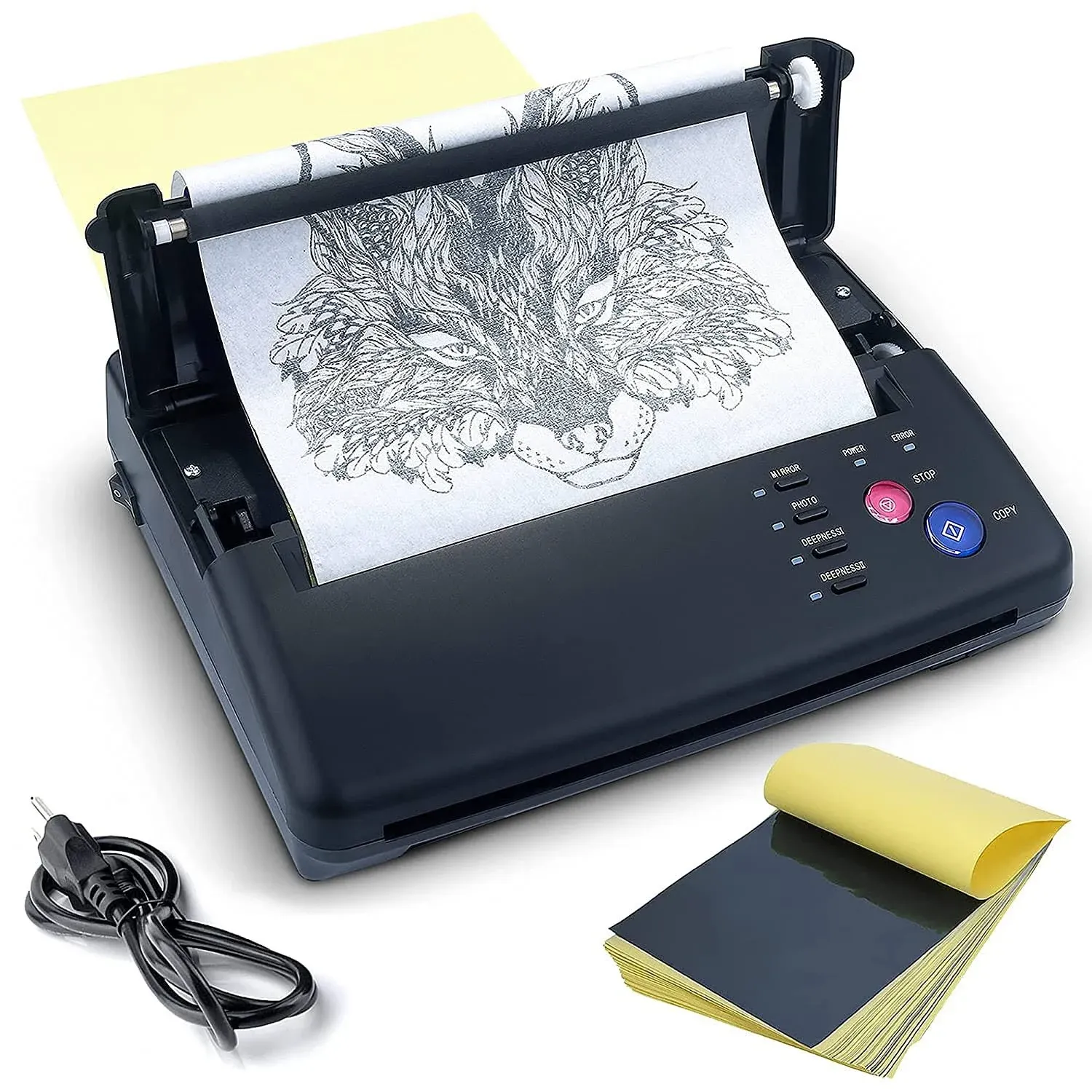 Tattoo Transfer Stencil Machine Copier Printer Thermal Tattoo Kit Copier Printer With 20pcs Tattoo Stencil Transfer Paper, Black