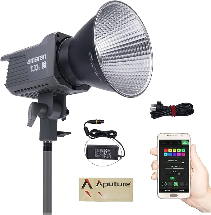 Amaran 100D LED Video Light, 130W Cri95+ TLCI96+ 39,500 lux@1m Bluetooth App Control 8 Pre-Programmed Lighting Effects DC/AC Power Supply Photography