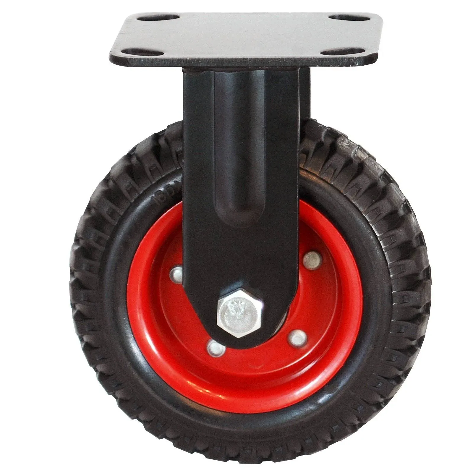 POWERTEC 8 Inch Caster Wheels, Heavy Duty Fixed Plate Casters with Rubber Knobby Tread for Workbench, Dolly, Cart, Trolley, Wagon and Chicken Coop, Large Rubber Castor Wheels, 1PK (17053)