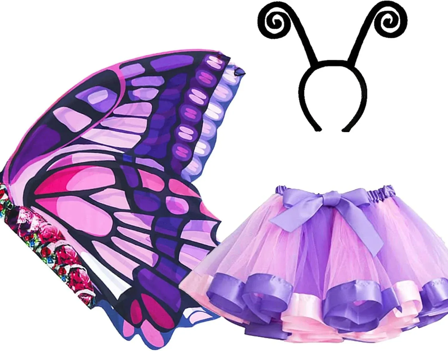 D.Q.Z Rainbow Kids Butterfly Wings Costume for Girls Child Fairy Butterfly Wings with Tutu Mask Dress Up Birthday Party (Multicolor)