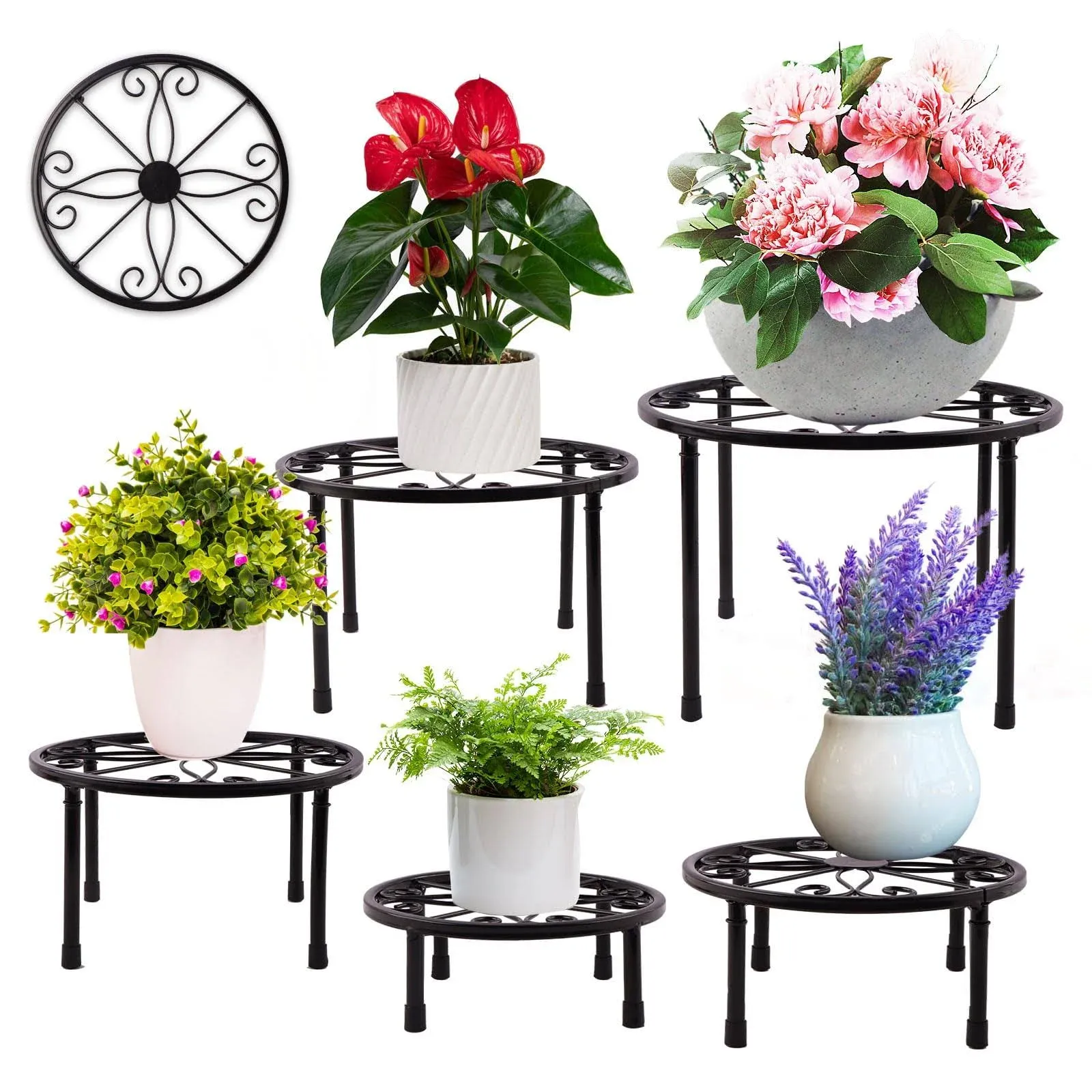 Metal Plant Stand 5 Pack Plant Stand For Indoor/Outdoor Plants Multi-Duty Pot Stand Rust-Proof Metal Round Plant Stand Outdoor Plant Stand for Yard and Garden Decoration