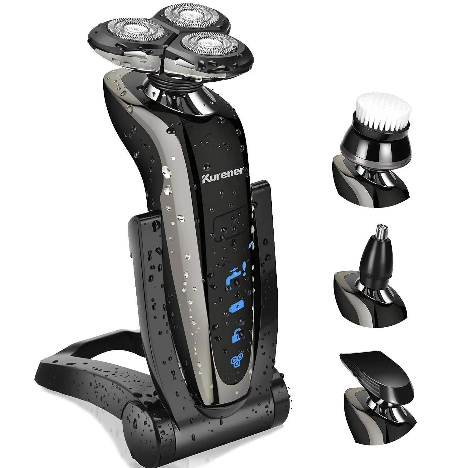 Kurener Electric Shaver Razor for Men Rechargeable 100% Waterproof Rotary , New