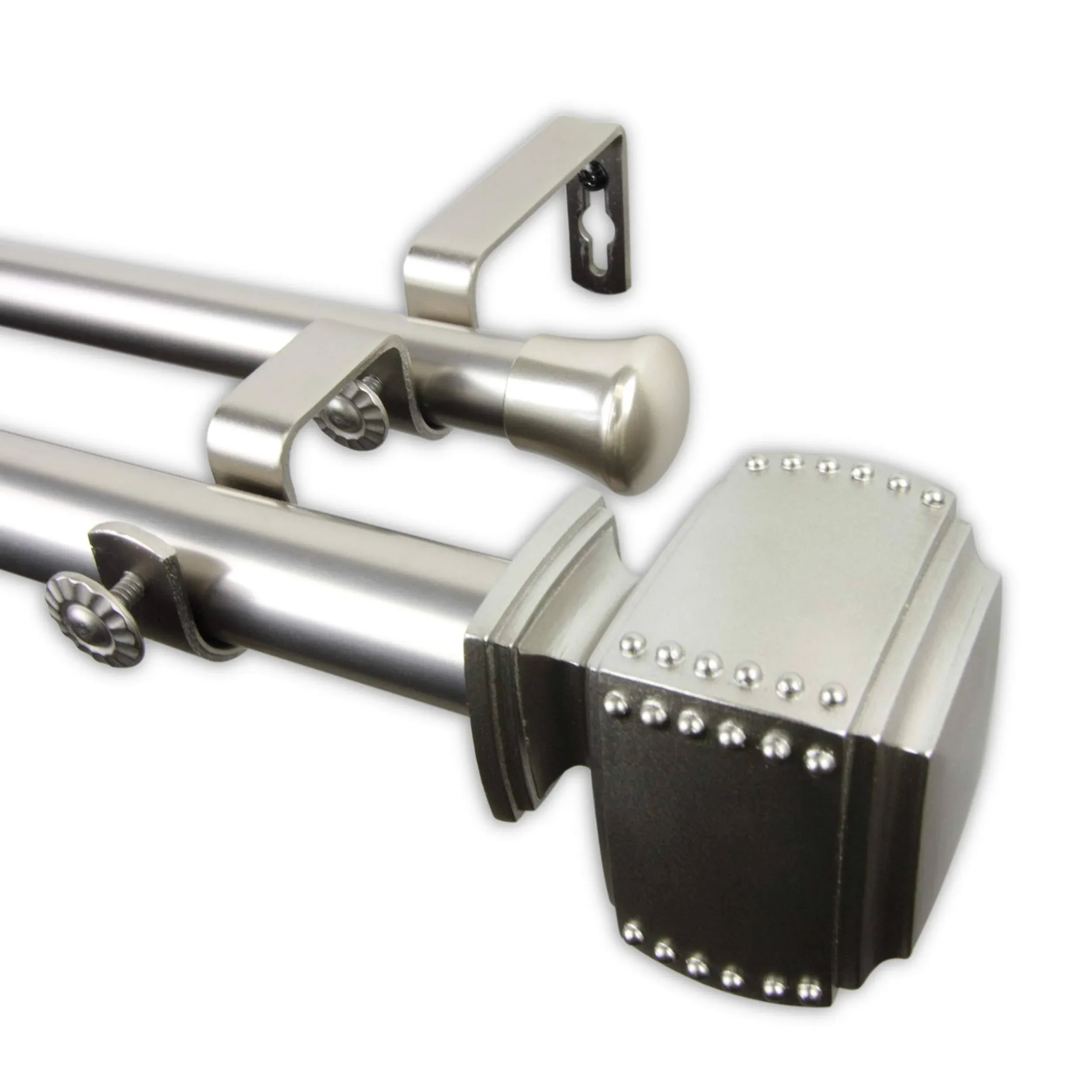 Rod Desyne Studded 1 in. Double Curtain Rod 160 in. to 240 in. in Satin Nickel 100-27-1605-D