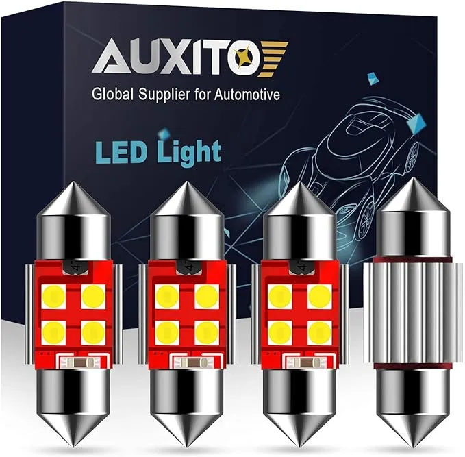 AUXITO CANBUS Error Free 4-SMD 3030 Chipset 31mm (1.25 inch) DE3175 DE3021 Festoon 6000K Xenon White LED Bulbs Replacement for Interior Map Dome License Plate Lights Lamps (Pack of 4)