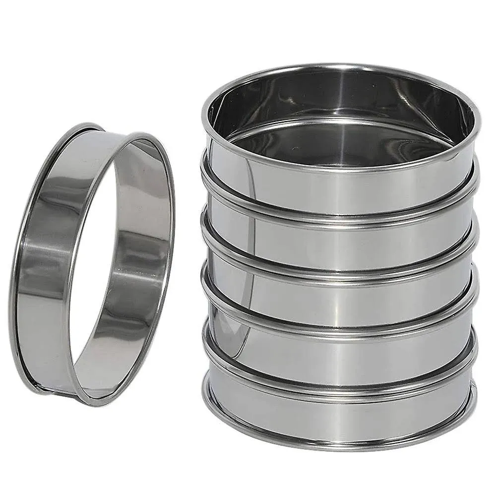 6 Pack 4 Inch  Rolled English Muffin Rings, Stainless Steel Crumpet Rings, Tarf