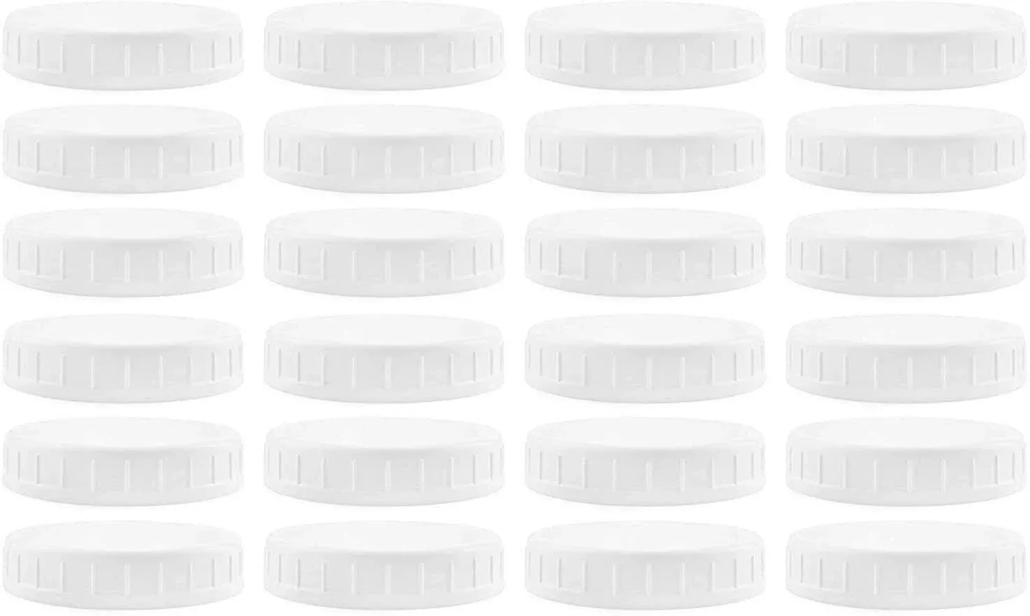 Cornucopia Two Dozen Wide Mouth Plastic Mason Jar Lids (24-Pack Bundle); 2 Dozen Unlined White Ribbed Lids, 86-450 Size