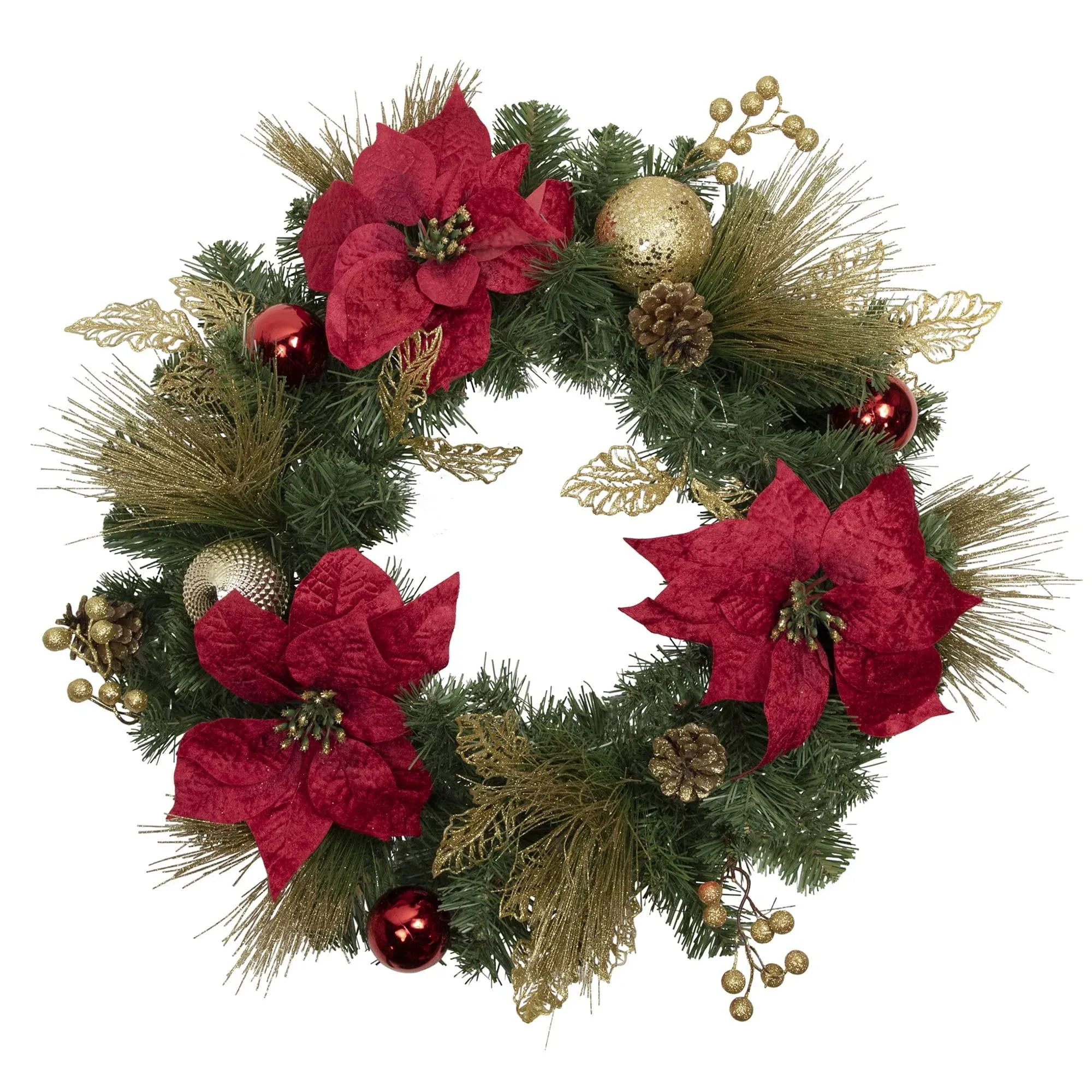 Poinsettias And Ball Ornaments Artificial Christmas Wreath   24 Inch Unlit From Hmkjhome, $141.40 | DHgate.Com