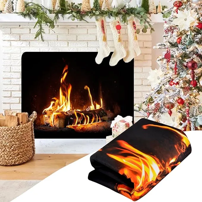 Magnetic Fireplace Cover for Inside Fireplace Stops Heat Loss, Fireplace Blanket Draft Stopper for Winter & Summer, Hot & Cold Air Blocker, 45”W X 34”H Insulated Fireplace Draft Cover- Wood Pile