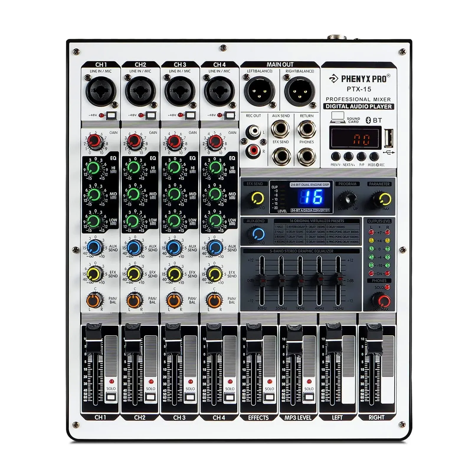 Professional DJ Mixer W/Usb Audio Interface, 4-Channel Sound Board Audio Mixer W