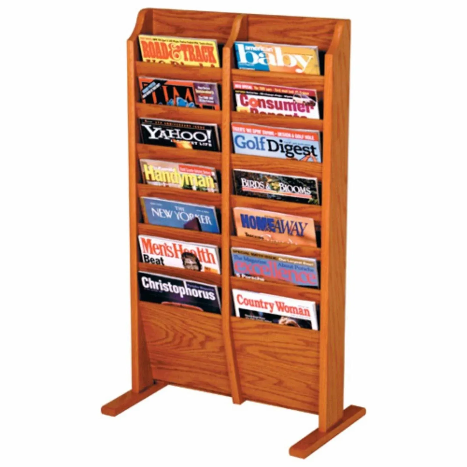 Wooden Mallet 14 Pocket Free Standing Magazine Rack; Medium Oak