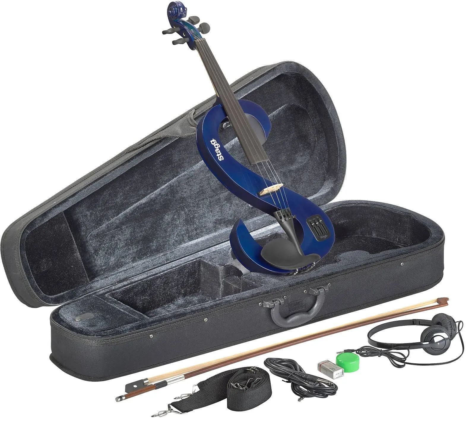 Stagg 4/4 S-shaped Electric Violin w/ Soft Case &amp; Headphones - Blue EVN 4/4 MBL