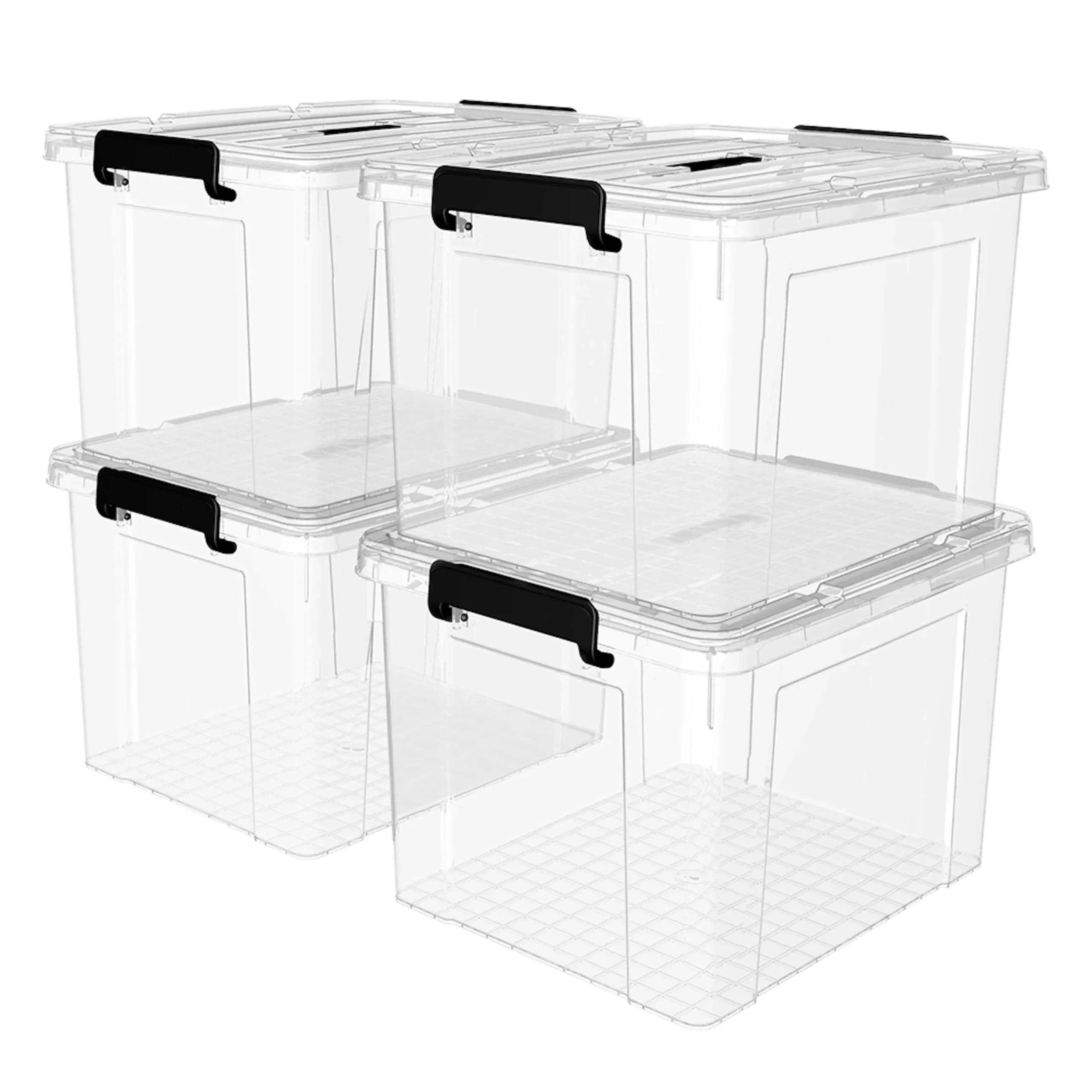 Plastic Storage Bin Box Organizing Container with Lid and Secure Latching Buc...