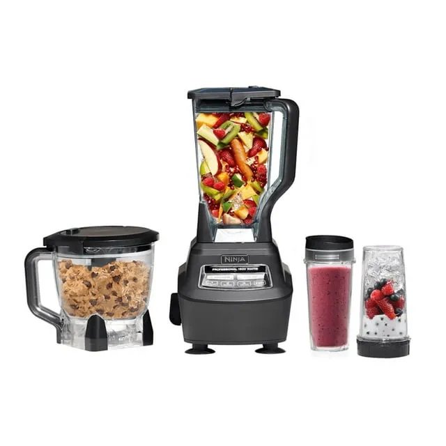 Ninja BL770 Mega Kitchen System, 1500W, 4 Functions for Smoothies, Processing, Dough, Drinks & More, with 72-oz.* Blender Pitcher, 64-oz. Processor Bowl, (2) 16-oz. To-Go Cups & (2) Lids, Black