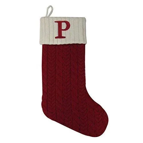 MFT St. Nicholas Square 21-Inch Monogram Embroidered Initial Cable Knit Red ...