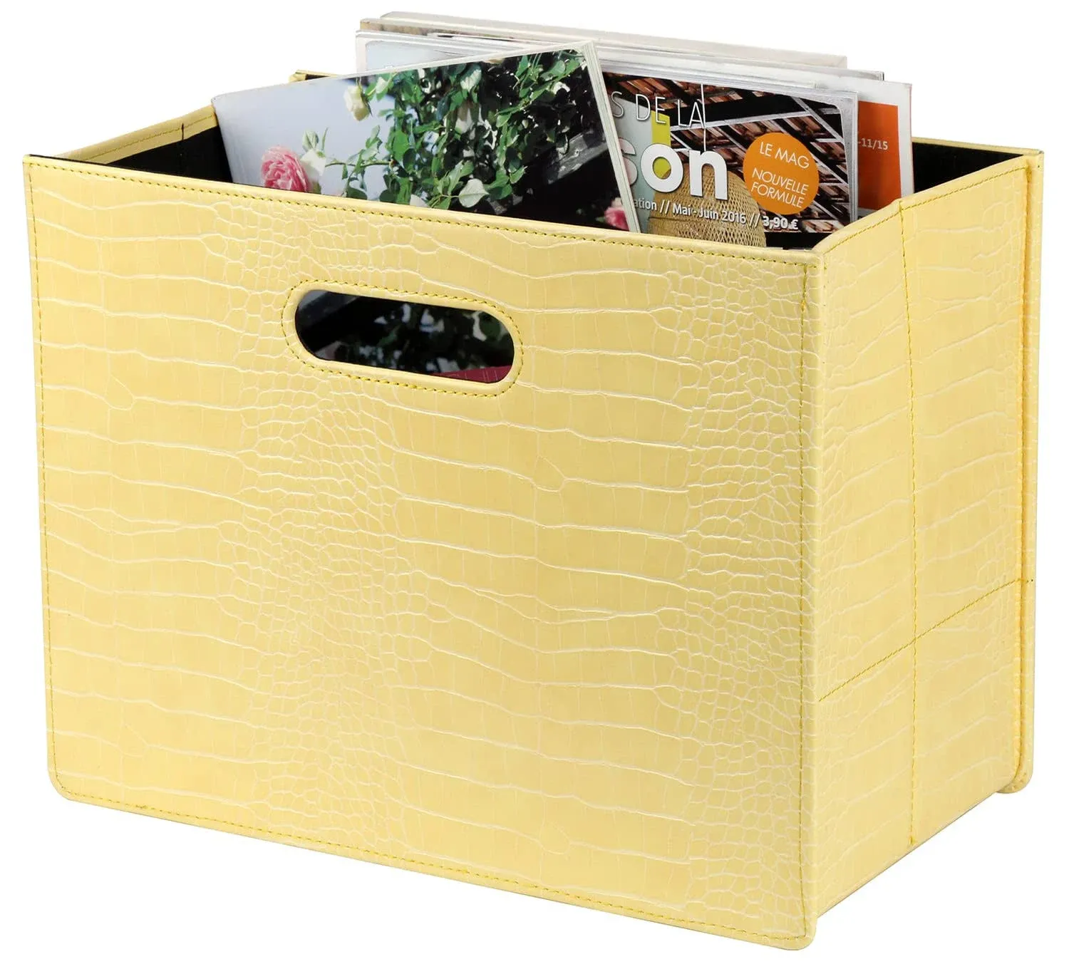 HofferRuffer Magazine Basket Holder, Foldable Magazine Rack, Document File Holder Organizer, File Folder, Newspaper Storage Bin Organizer for Home or Office (Yellow)