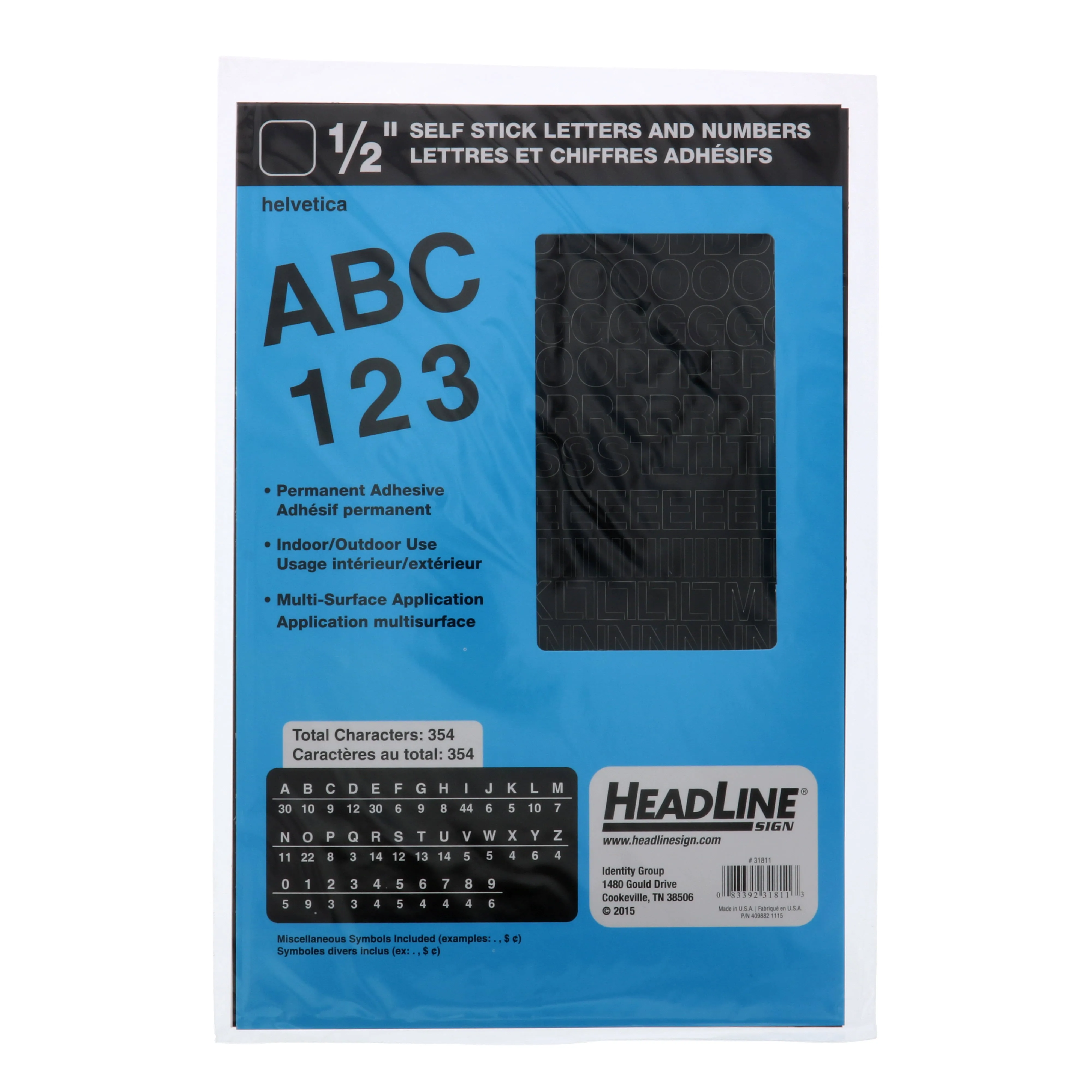 Headline Sign Stick-On Vinyl Letters And Numbers, Black, 1/2-Inch, Made In Usa (31811)