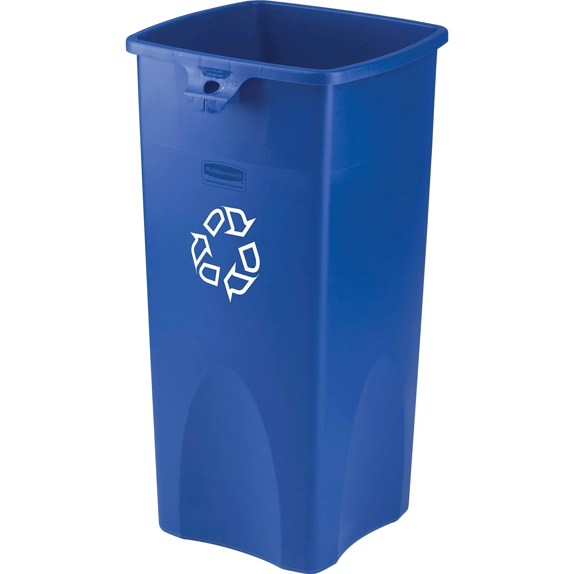 Rubbermaid Commercial Products Untouchable 23 Gal Vented Square Recycling Container Blue, for Offices/Mailrooms/Classrooms/Areas of High Waste Generation