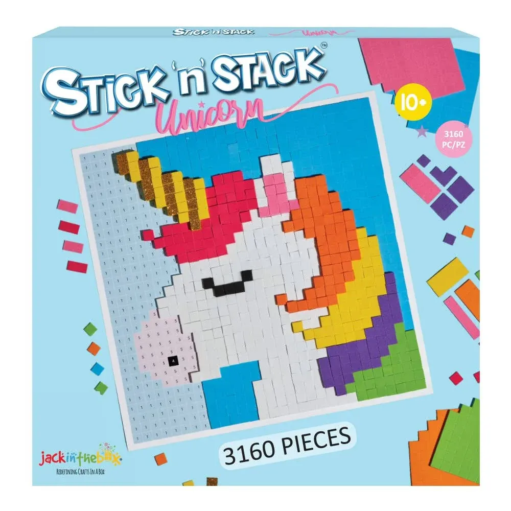 STICK 'N' STACK Mosaic Arts and Crafts for Kids and Adults with 3D Foam Stickers, Unicorn Design, Mess-Free Kids Craft Kit for Striking 3D Art, Makes Unique Unicorn Gifts for Girls and Boys Ages 10+