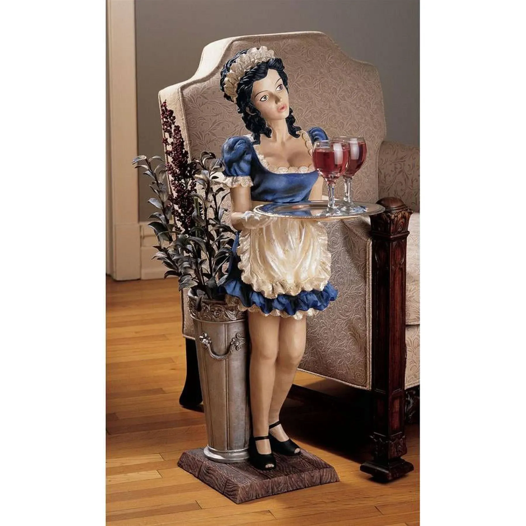 Design Toscano Genevieve, The Buxom French Maid Server Pedestal Sculptural Table, full color