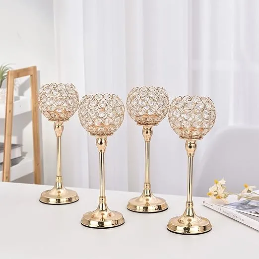 Wocadle Set of 4 Gold Crystal Candle Holder for Table Centerpiece,Ca<wbr/>ndlestick...