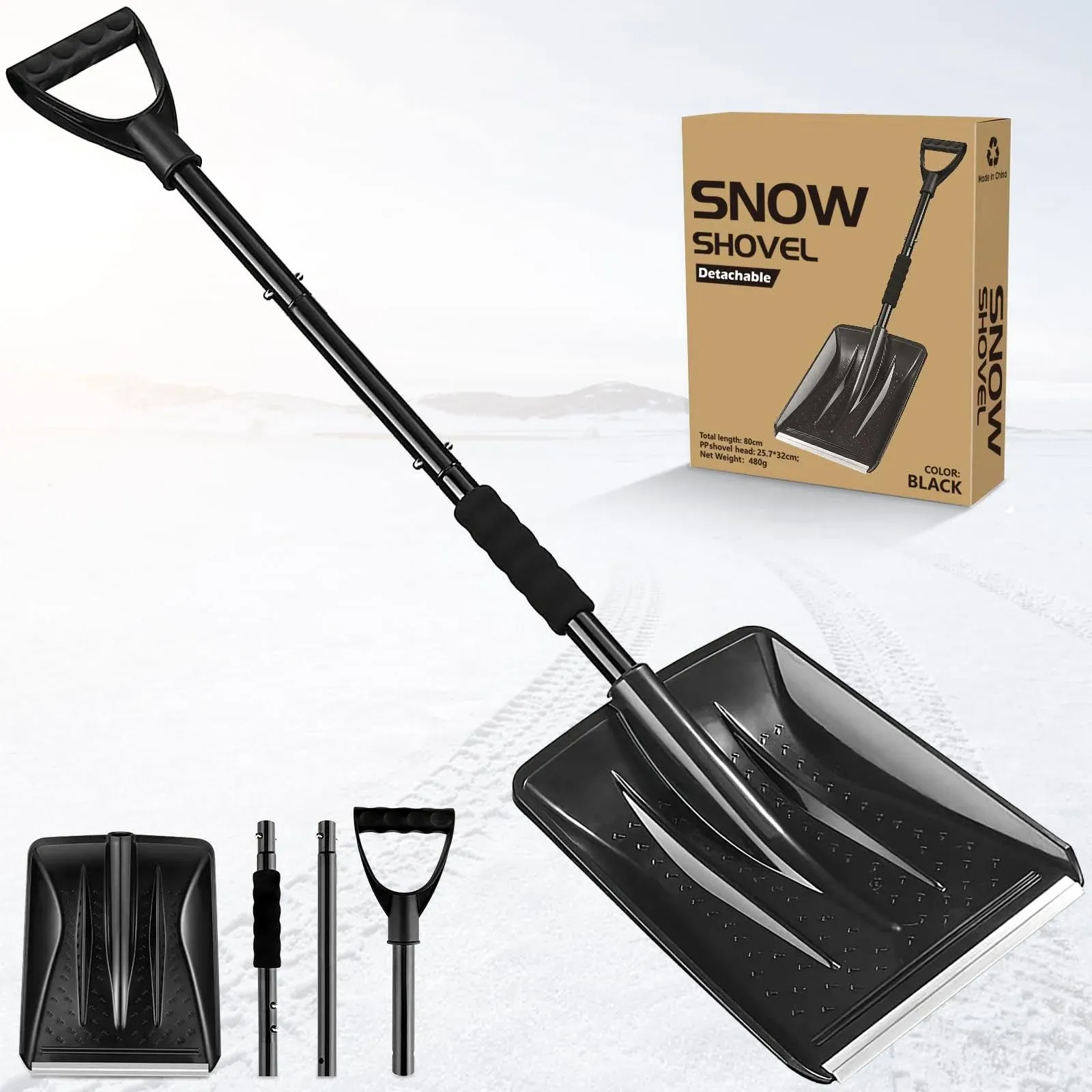 Snow Shovel 2024 New Upgrade Large-Capacity Lightweight Aluminum Portable Shovel