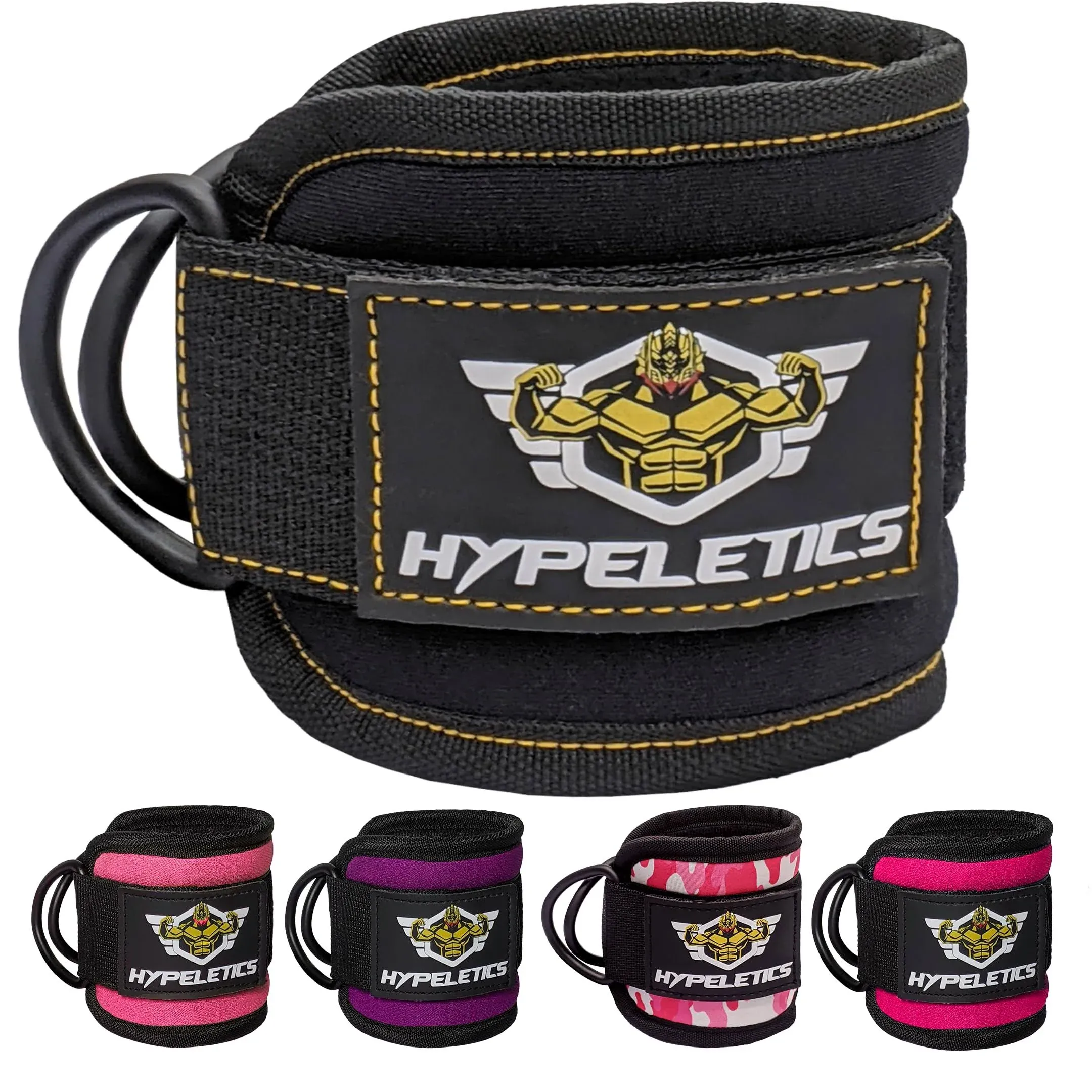 Hypeletics Ankle Straps for Cable Machines - Neoprene Strap Pair, Black 