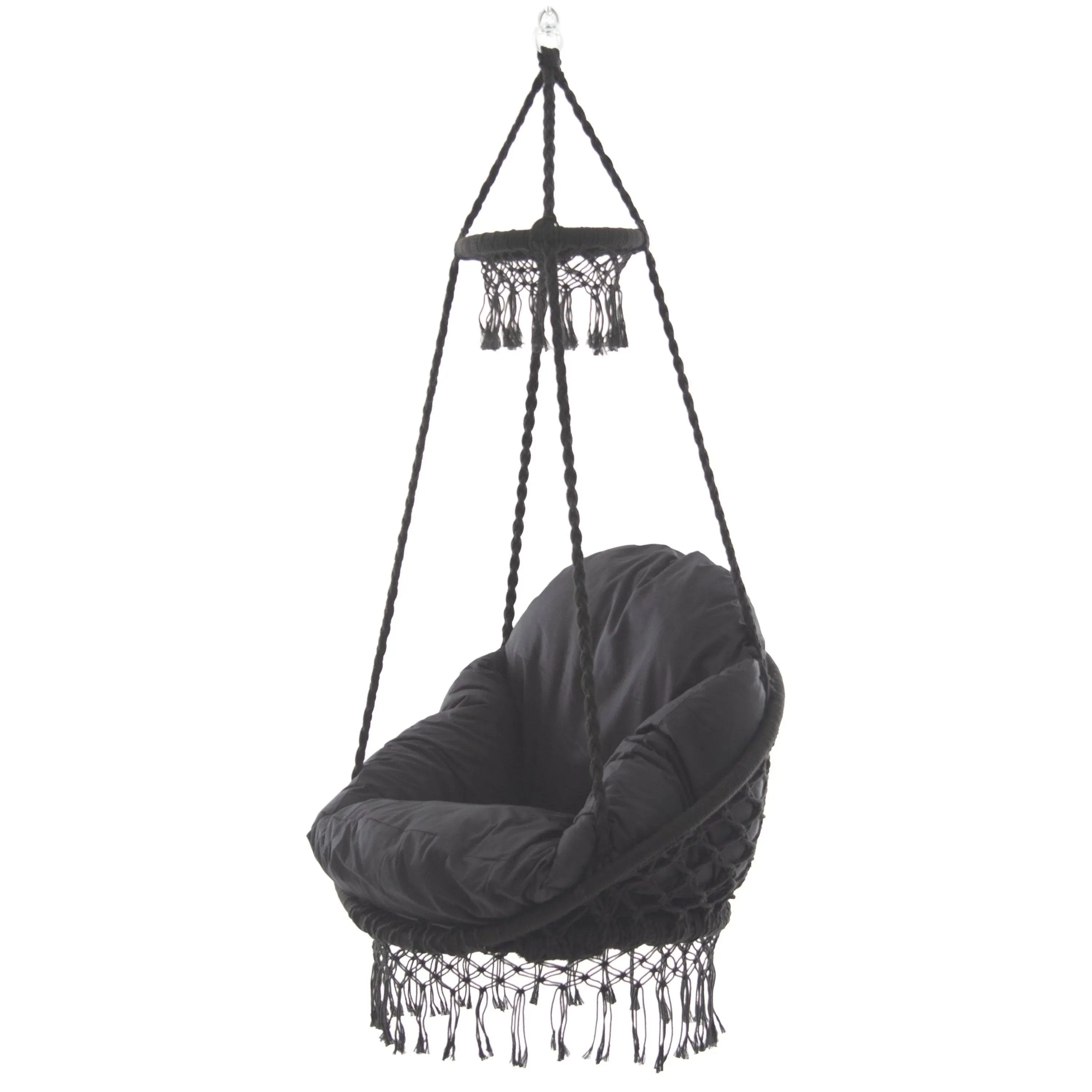 Vivere Deluxe Macrame Hammock Chair 2.5&#039;, Polyester Fabric Material In Black