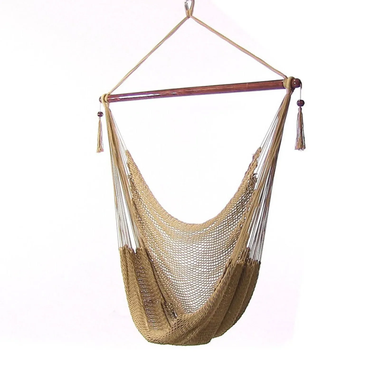 Sunnydaze Extra Large Polyester Rope Hammock Chair and Spreader Bar - Tan